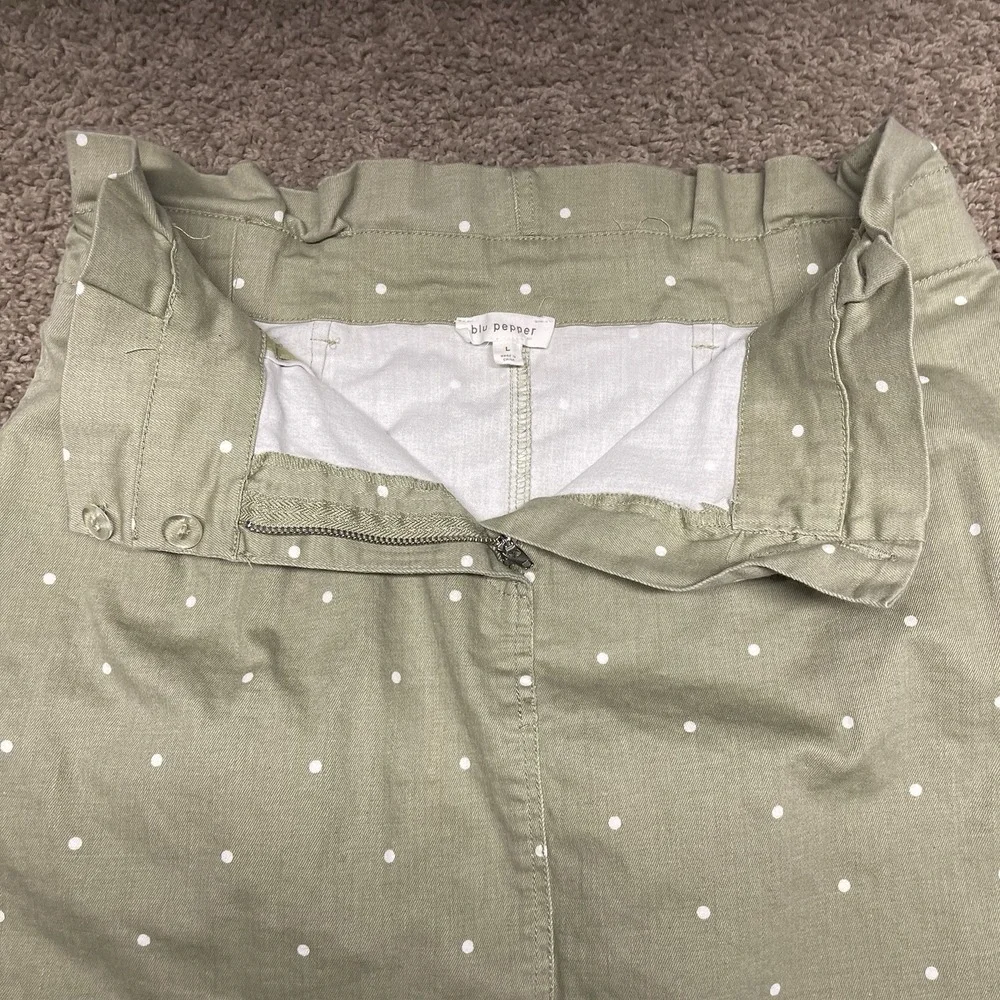 Blu‎ Pepper Polka Dot Paperbag Waist Large Mini Skirt Sage Green cottagecore